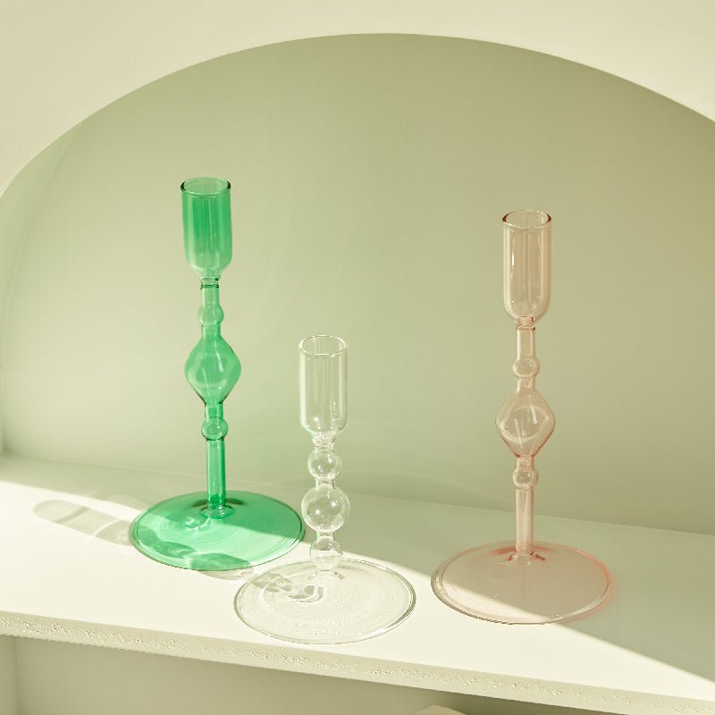 Harlow Handblown Glass Candlestick Holders - Lattea Global