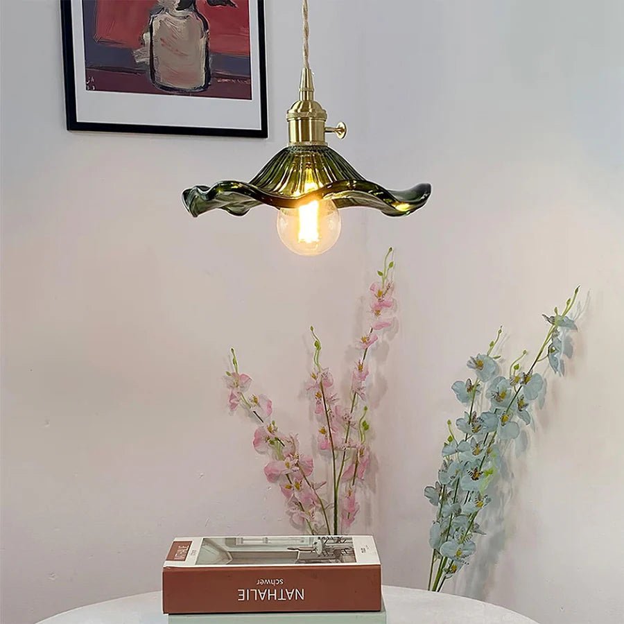 Hibiscus Flower Scalloped Glass Pendant Light - Lattea Global