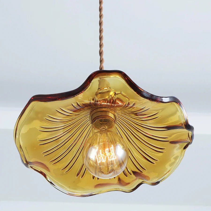 Hibiscus Flower Scalloped Glass Pendant Light - Lattea Global