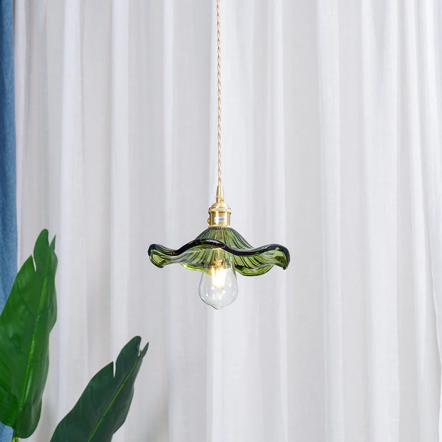 Hibiscus Flower Scalloped Glass Pendant Light - Lattea Global