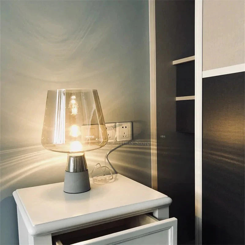 Amber Glass Table Lamp with Cement Base