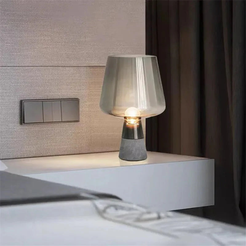 Amber Glass Table Lamp with Cement Base