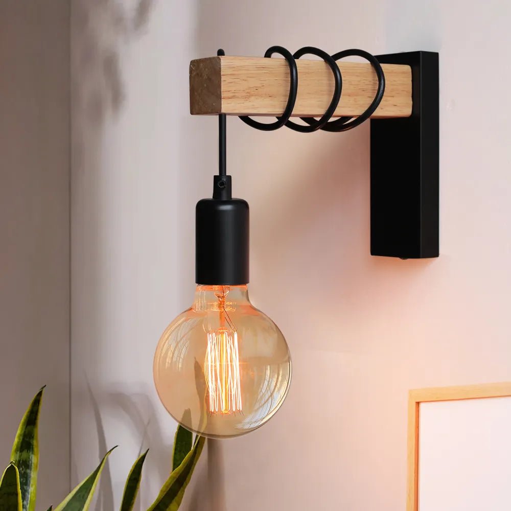 Industrial Wall Sconce with Wood and Iron Design - Lattea Global