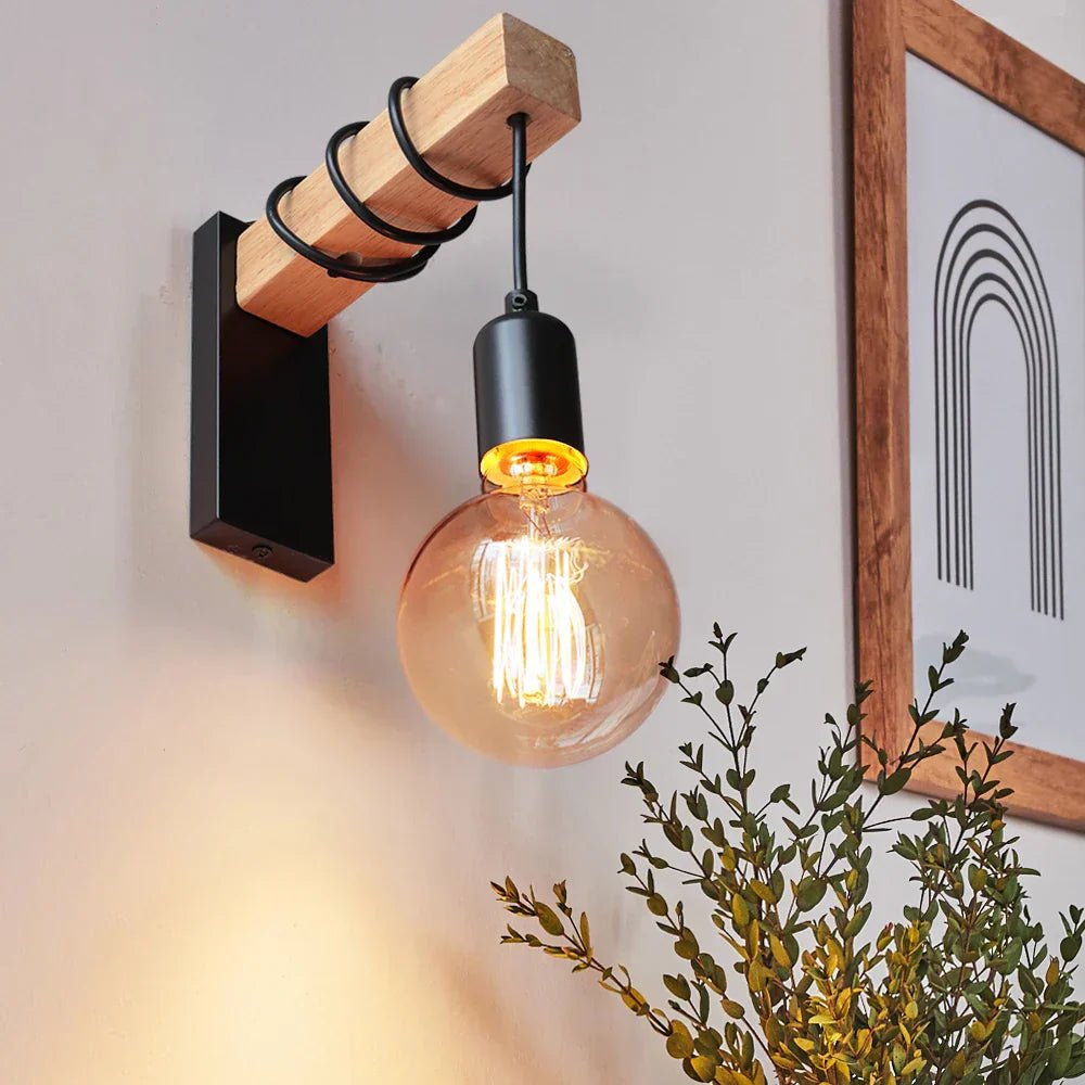 Industrial Wall Sconce with Wood and Iron Design - Lattea Global
