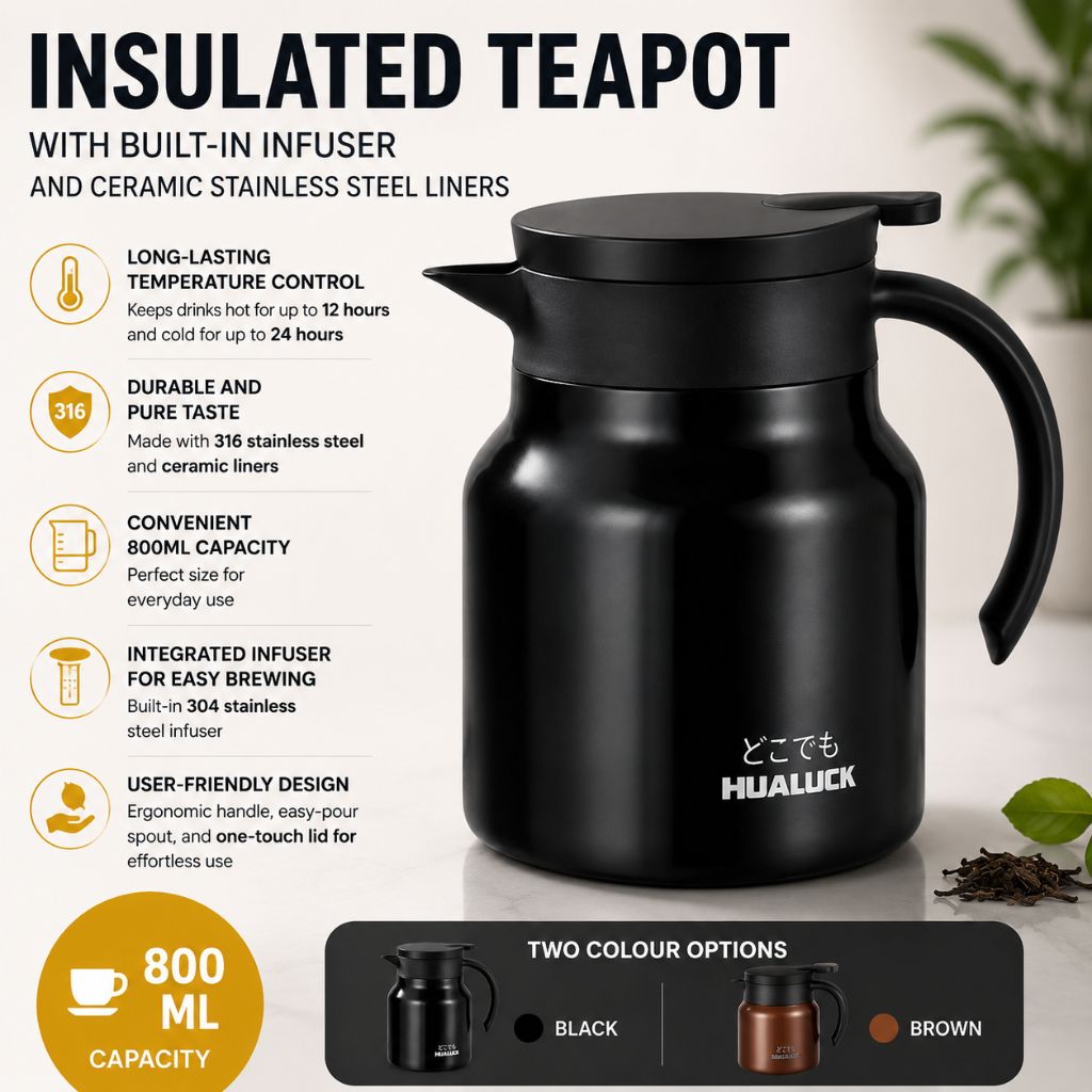 Insulated Teapot with Built-in Infuser and Ceramic Stainless Steel Liners