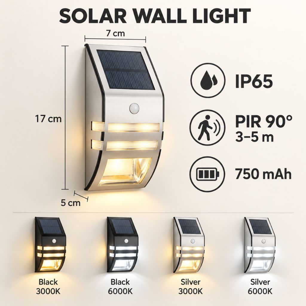 IP65 Solar PIR Motion Sensor LED Wall Light