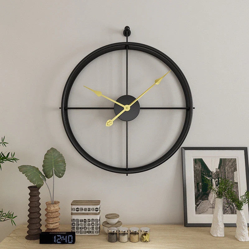 IronClock Black - Minimalist Large Metal Wall Clock