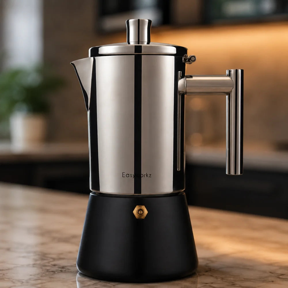 Italian moka pot - stainless steel with black base design