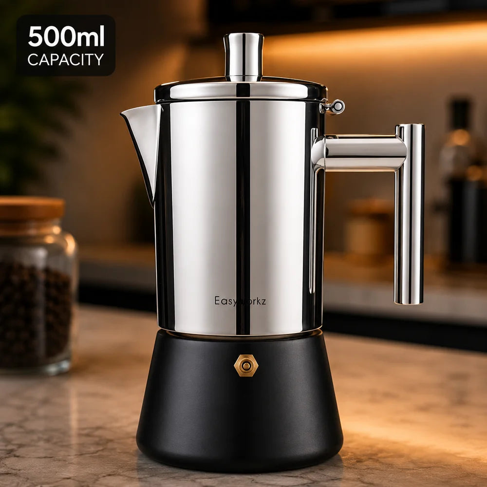 Italian moka pot - stainless steel with black base design – view 4