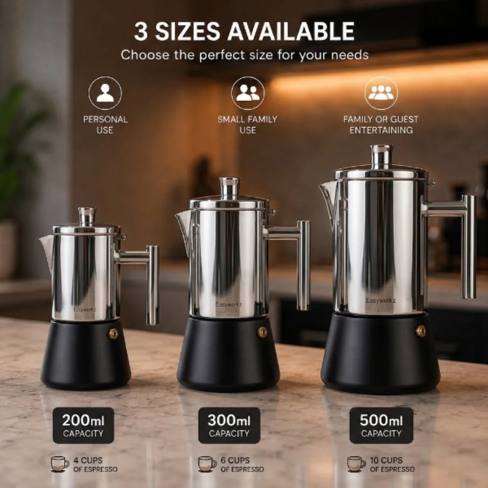 Italian moka pot - stainless steel with black base design – view 7
