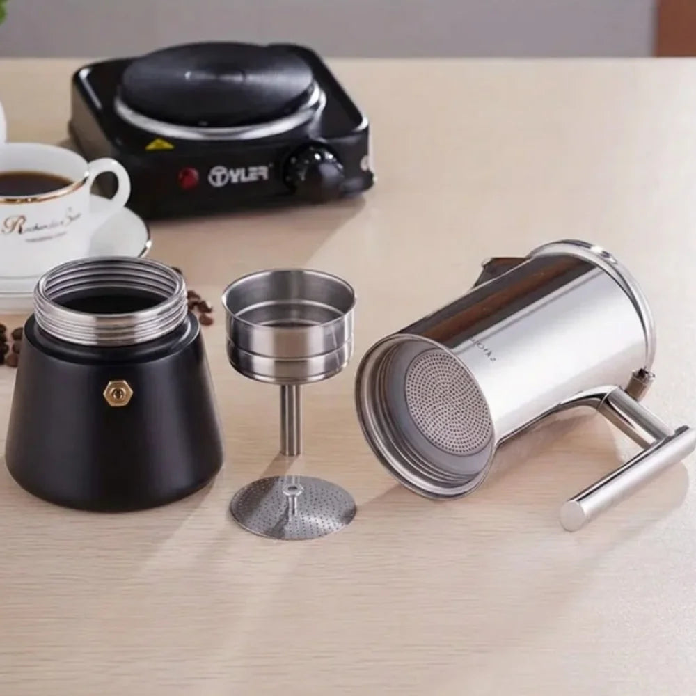Italian moka pot - stainless steel with black base design – view 8