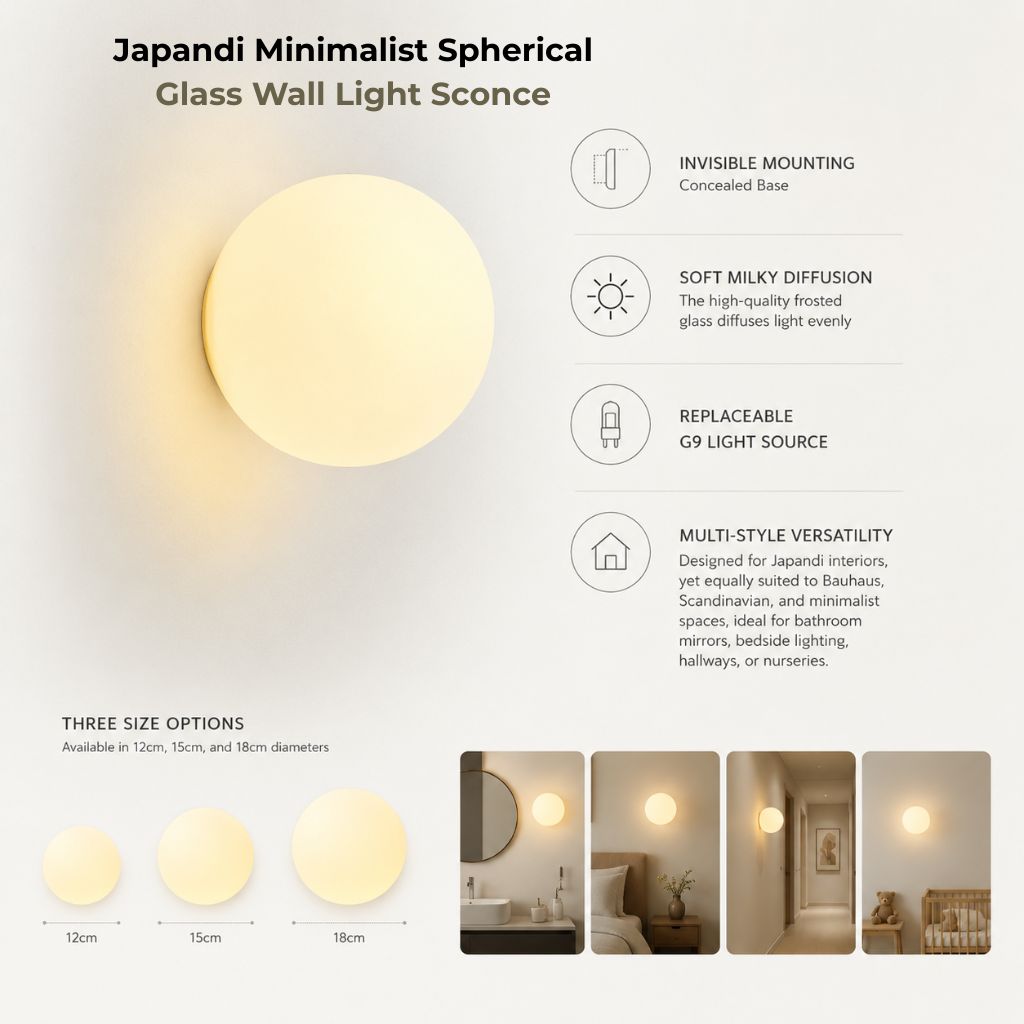 Japandi Minimalist Spherical Glass Wall Light Sconce