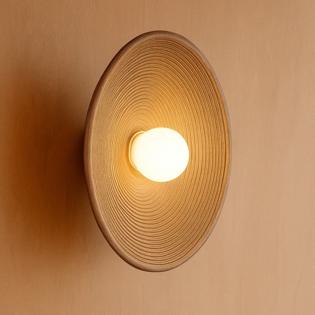 Japandi Round Wood Wall Sconce - Lattea Global