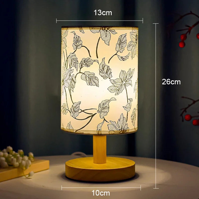 Dust-Resistant Textile Bedside Lamp with Wooden Base