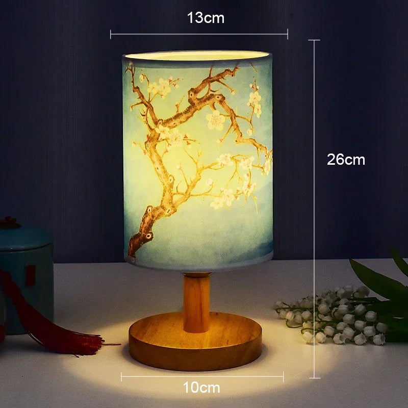 Dust-Resistant Textile Bedside Lamp with Wooden Base