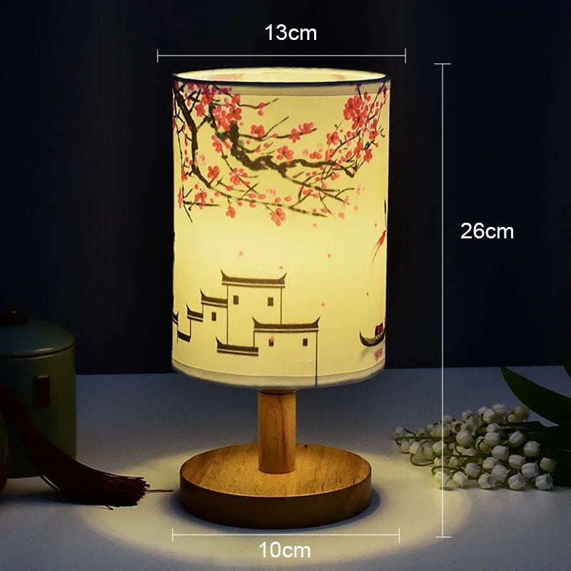 Dust-Resistant Textile Bedside Lamp with Wooden Base