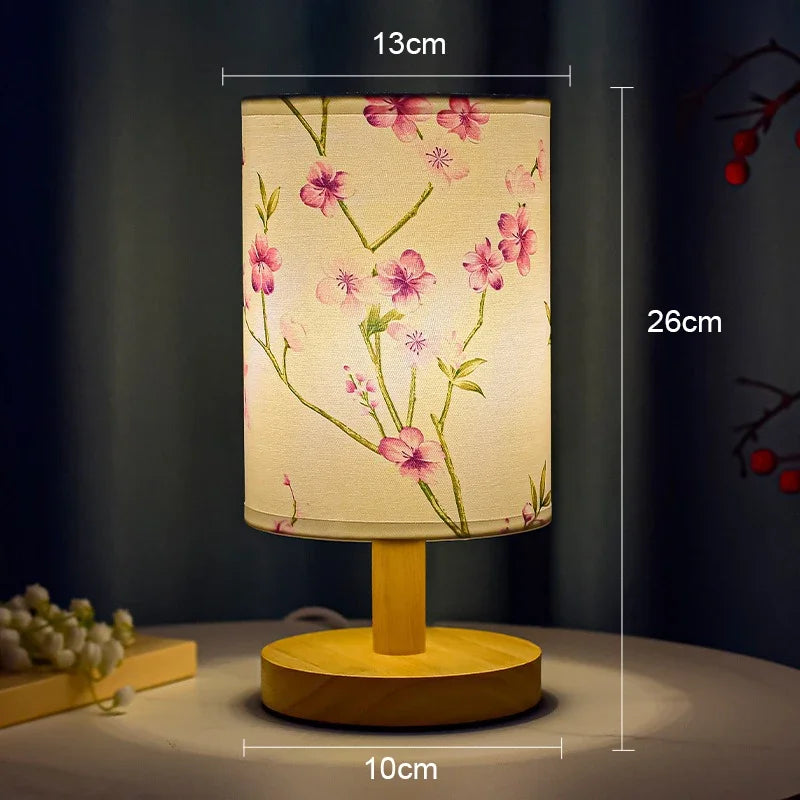 Dust-Resistant Textile Bedside Lamp with Wooden Base