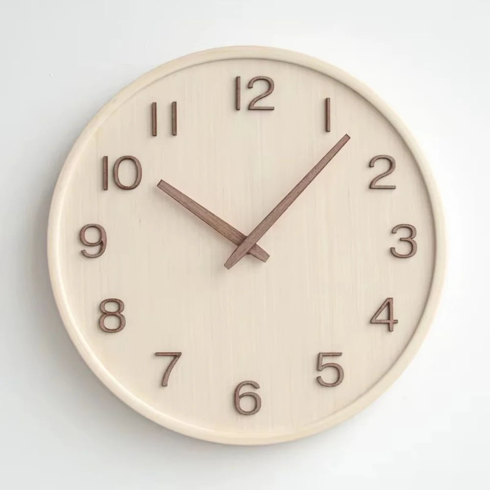 Japanese style silent wooden wall clock 30cm retro quartz analogue