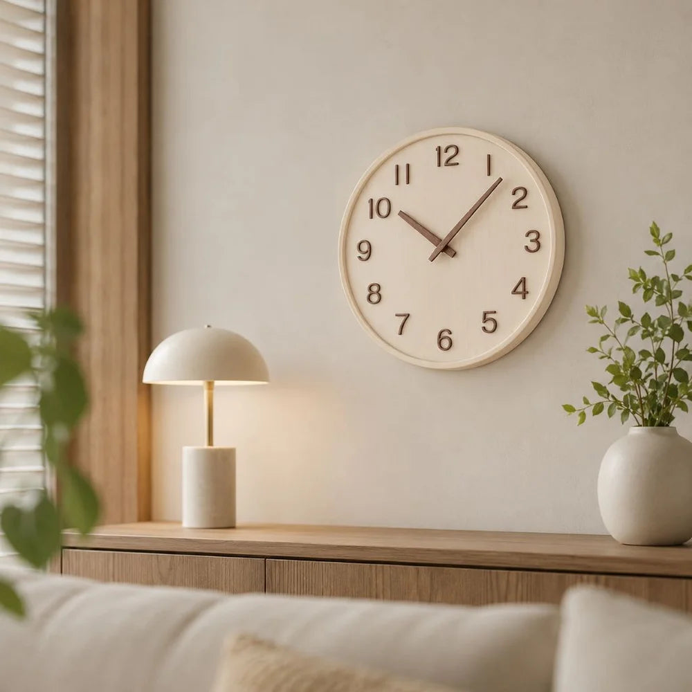 Japanese style silent wooden wall clock 30cm retro quartz analogue - view 2