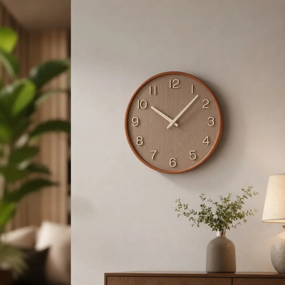 Japanese style silent wooden wall clock 30cm retro quartz analogue - view 4