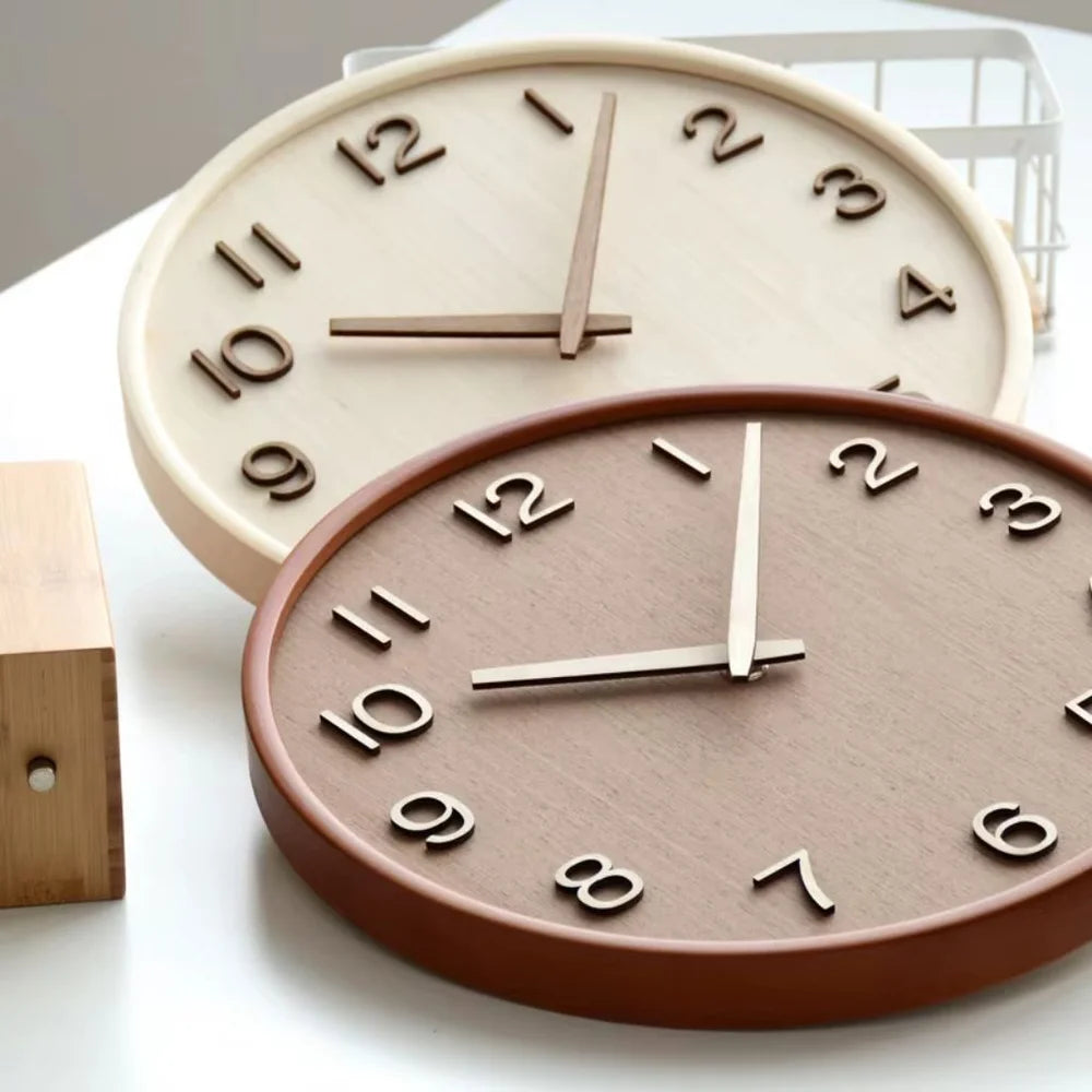 Japanese style silent wooden wall clock 30cm retro quartz analogue - view 7