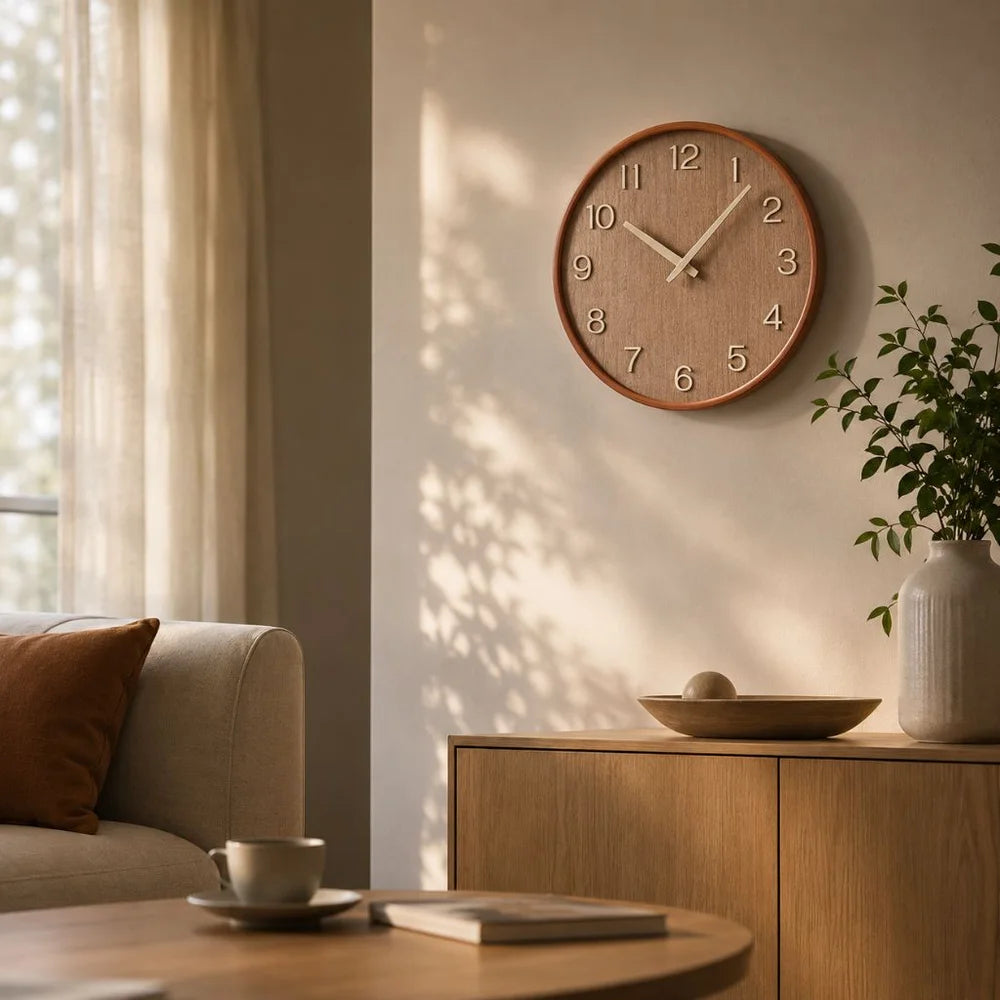 Japanese style silent wooden wall clock 30cm retro quartz analogue - view 13