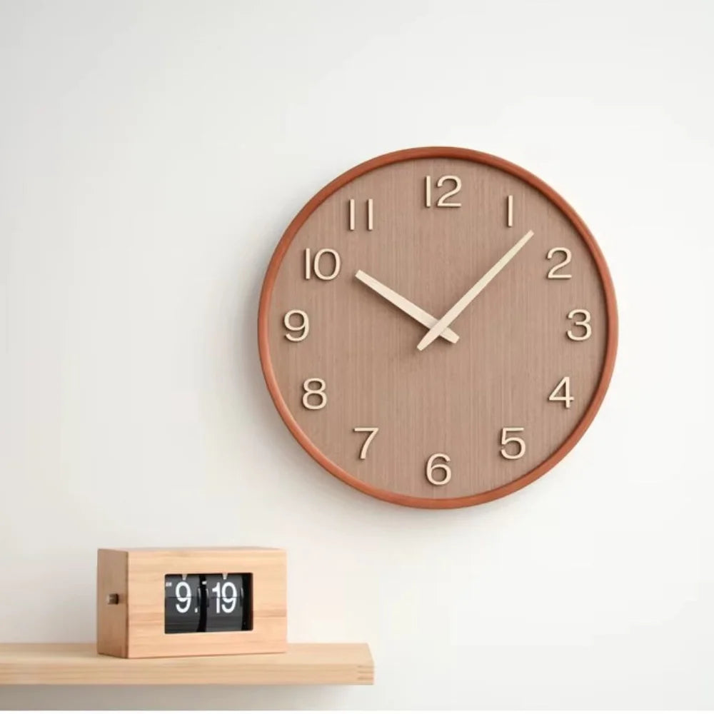 Japanese style silent wooden wall clock 30cm retro quartz analogue - view 14