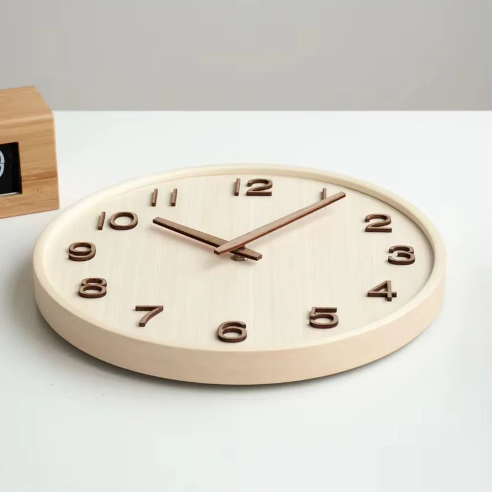 Japanese style silent wooden wall clock 30cm retro quartz analogue - view 15