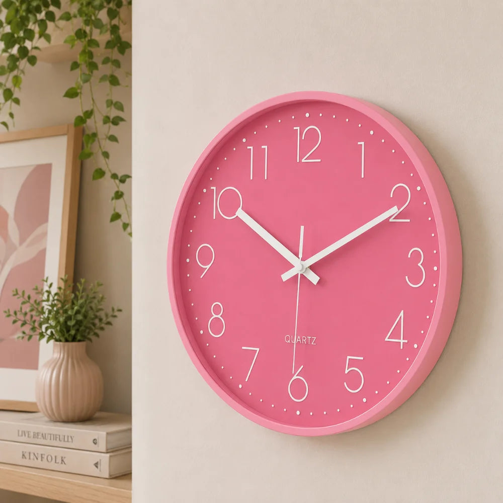 Large pink wall clock quartz minimalist nordic style – view 5