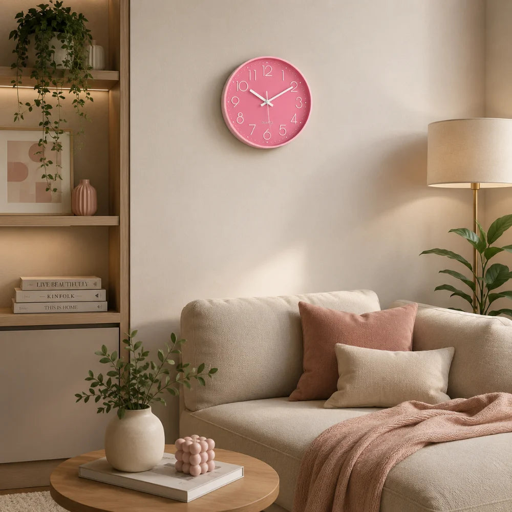 Large pink wall clock quartz minimalist nordic style – view 7