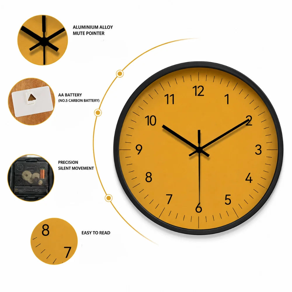 Large yellow wall clock nordic minimalist style – view 8