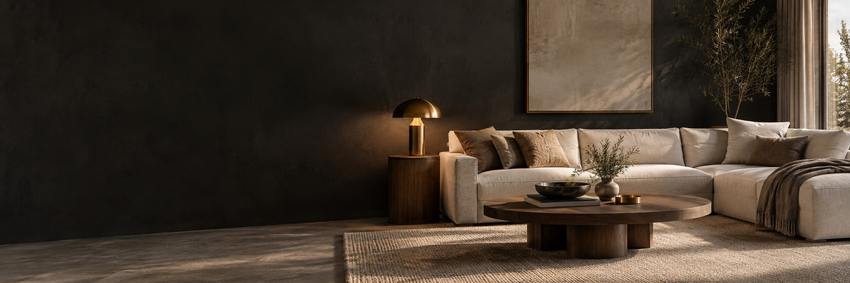 Warm contemporary living room with natural textures