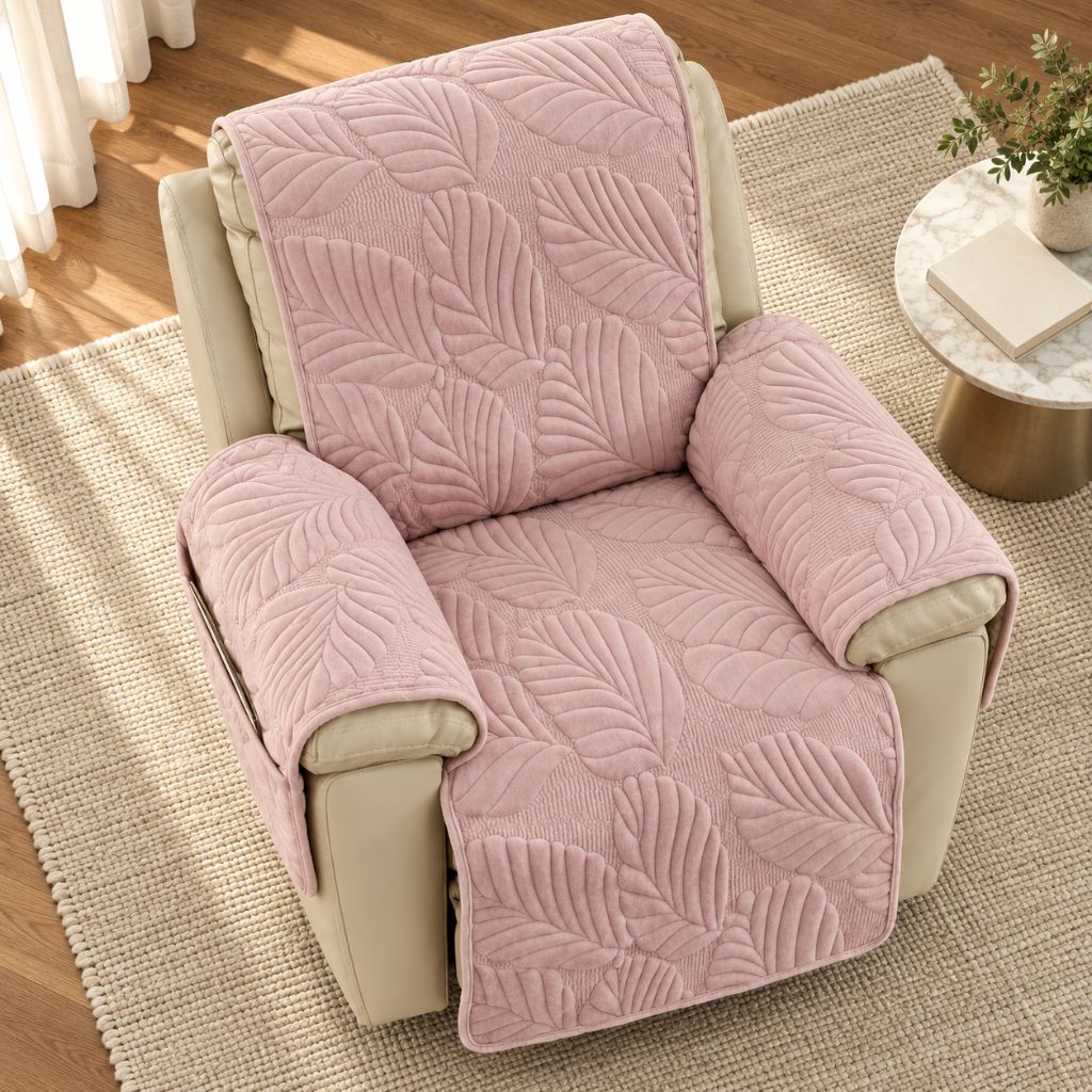 Leaf Quilted Velvet Recliner Chair Cover with Armrest Panels