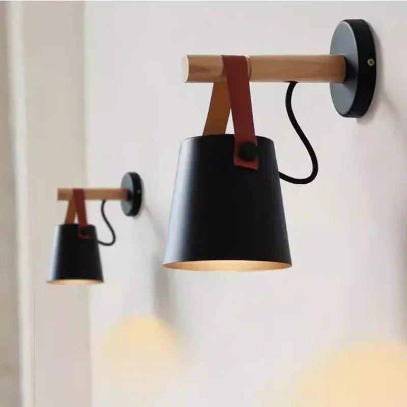LED Bedside Wall Light with Leather and Wood Finish - Lattea Global