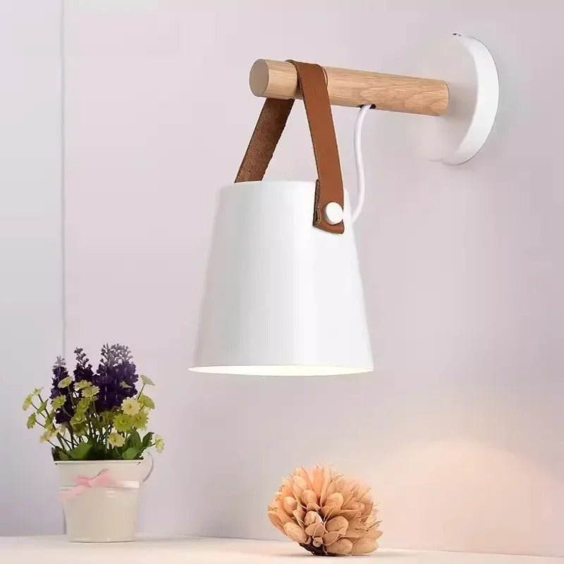 LED Bedside Wall Light with Leather and Wood Finish - Lattea Global