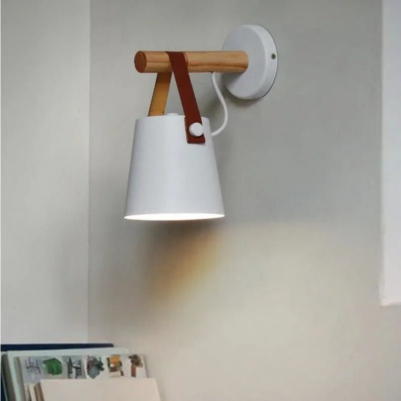 LED Bedside Wall Light with Leather and Wood Finish - Lattea Global
