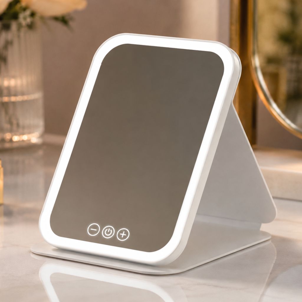 LED Foldable Makeup Mirror - 3 Colour Dimmable Modes Rechargeable