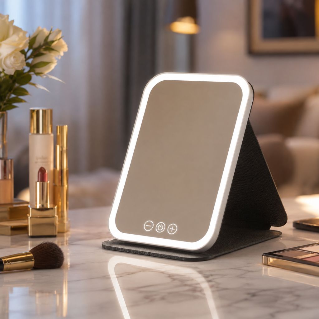 LED Foldable Makeup Mirror - 3 Colour Dimmable Modes Rechargeable