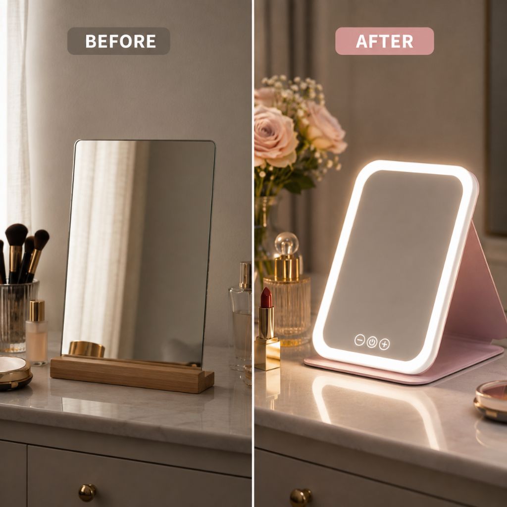 LED Foldable Makeup Mirror - 3 Colour Dimmable Modes Rechargeable