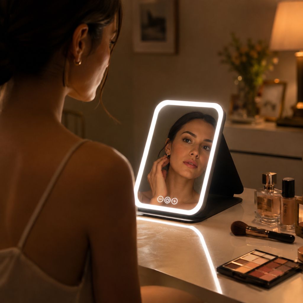 LED Foldable Makeup Mirror - 3 Colour Dimmable Modes Rechargeable
