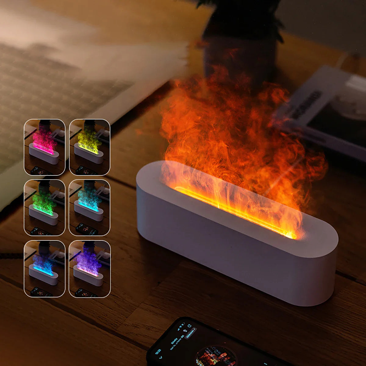 LED Flame Diffuser – 7-Color Aromatherapy & Air Purifier