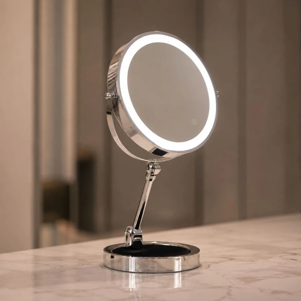Lighted tabletop makeup mirror 10x magnifying - touch screen light control