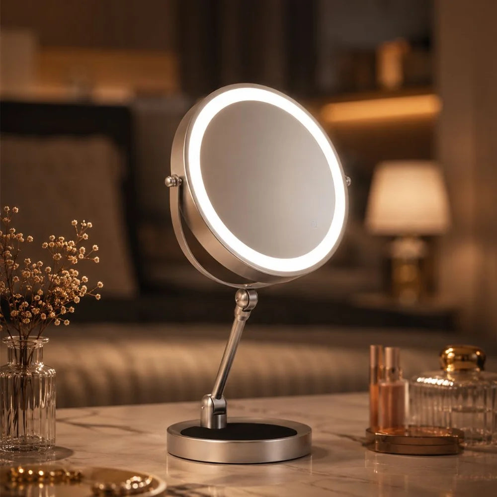 Lighted tabletop makeup mirror 10x magnifying - touch screen light control – view 3