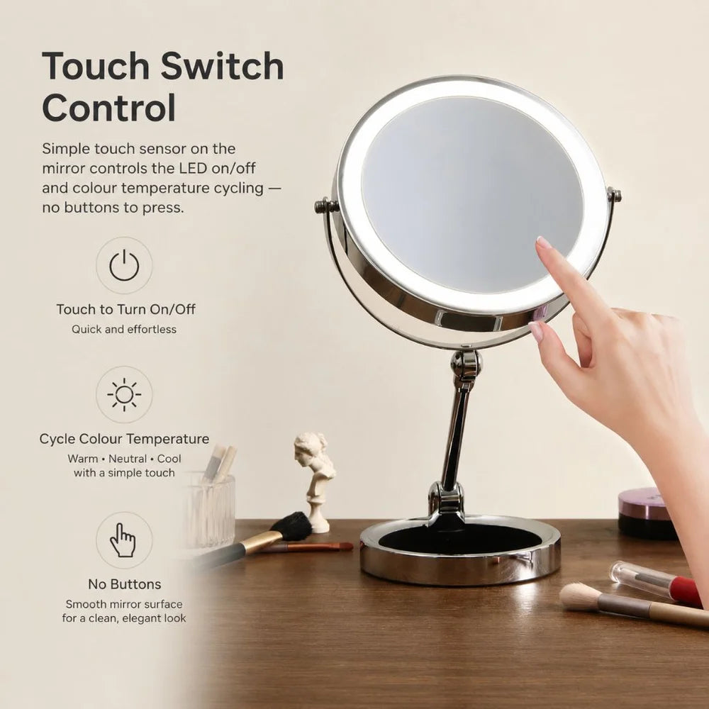 Lighted tabletop makeup mirror 10x magnifying - touch screen light control – view 5