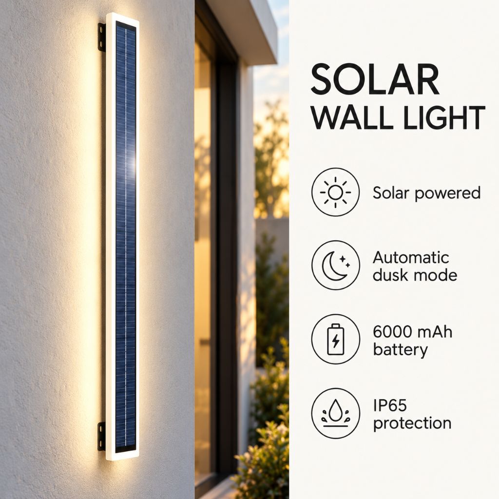 Linear Aluminium Solar LED Outdoor Wall Light IP65