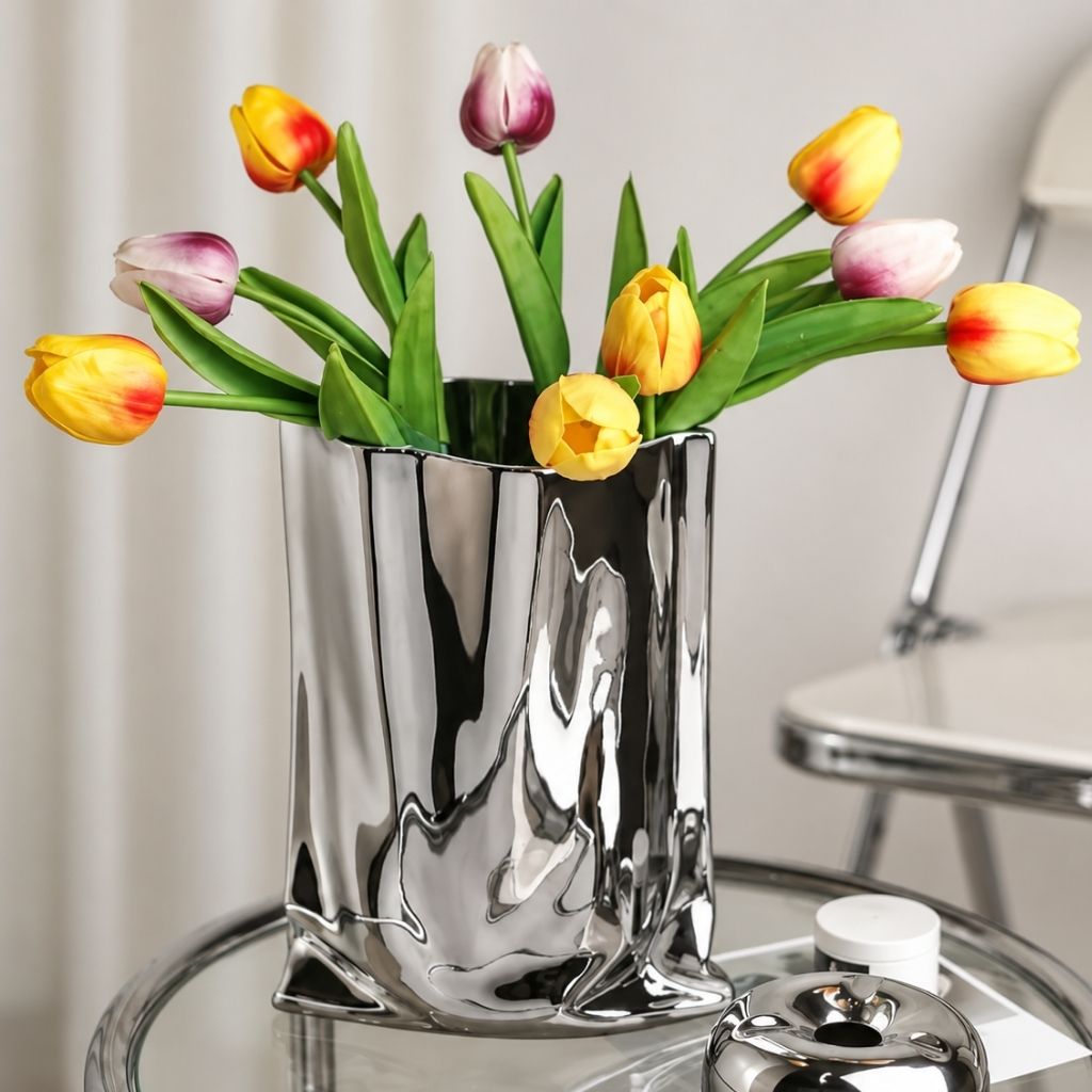 Liquid Silver Vase with Metallic Finish