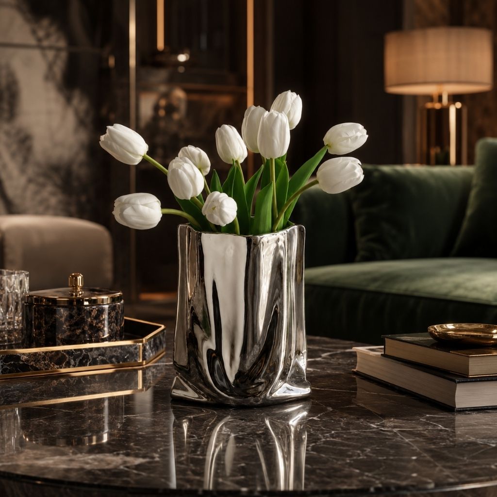 Liquid Silver Vase with Metallic Finish