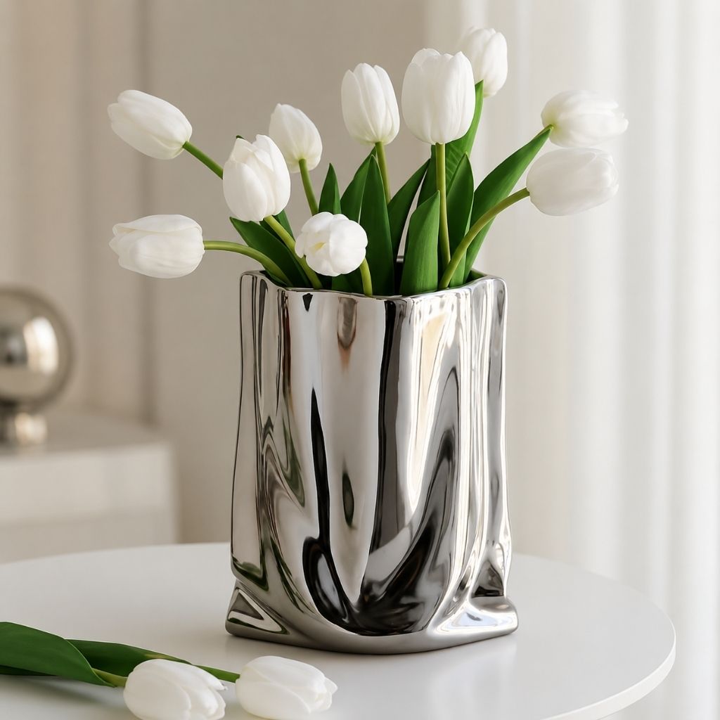 Liquid Silver Vase with Metallic Finish