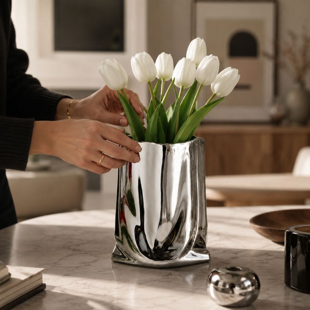 Liquid Silver Vase with Metallic Finish