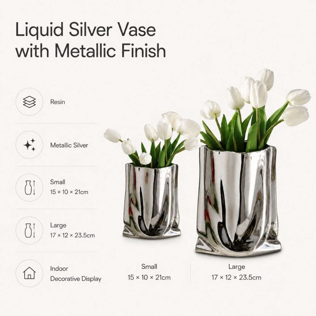 Liquid Silver Vase with Metallic Finish